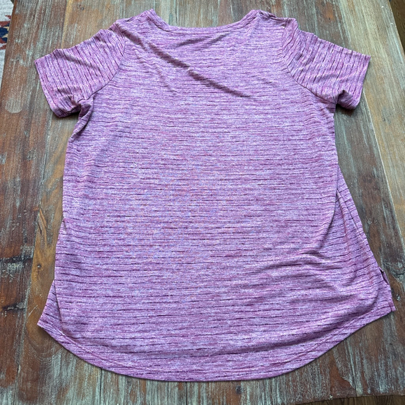 Athleta Heathered Pink Purple Stripe Breezy Scoop V-Neck Tee Short Sleeve XL - Picture 11 of 12
